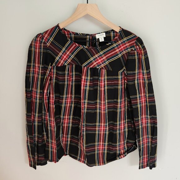 J.Crew Tartan Puff-Sleeve Top in Stretch Poplin - Picture 2 of 11